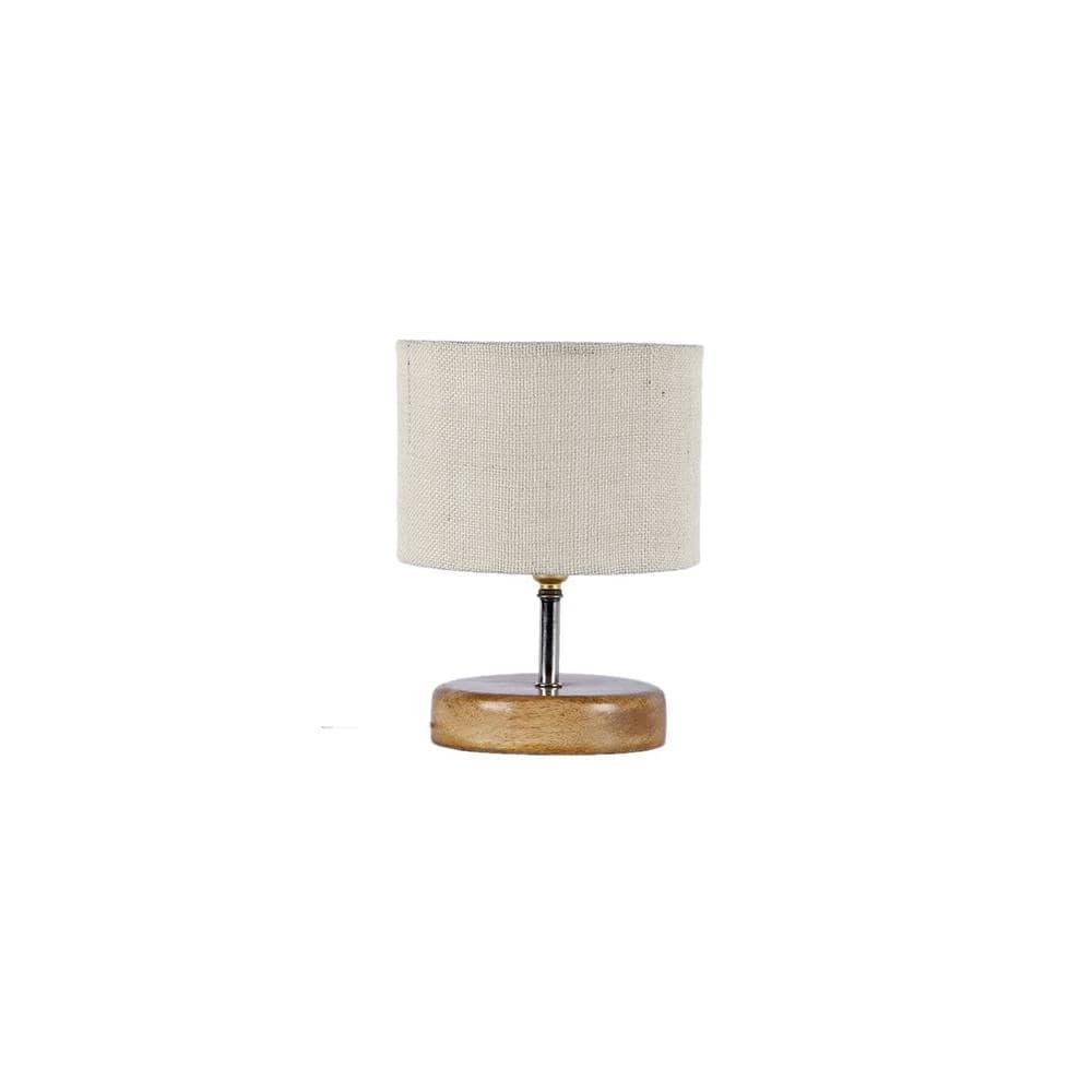 Kaeya White Natural Fiber Shade Table Lamp with Natural Wooden Base
