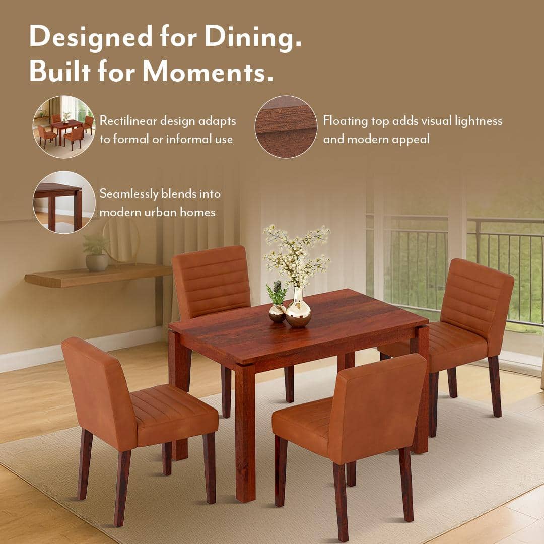 Atlas Solid Wood 4 Seater Dining Table In Honey Finish