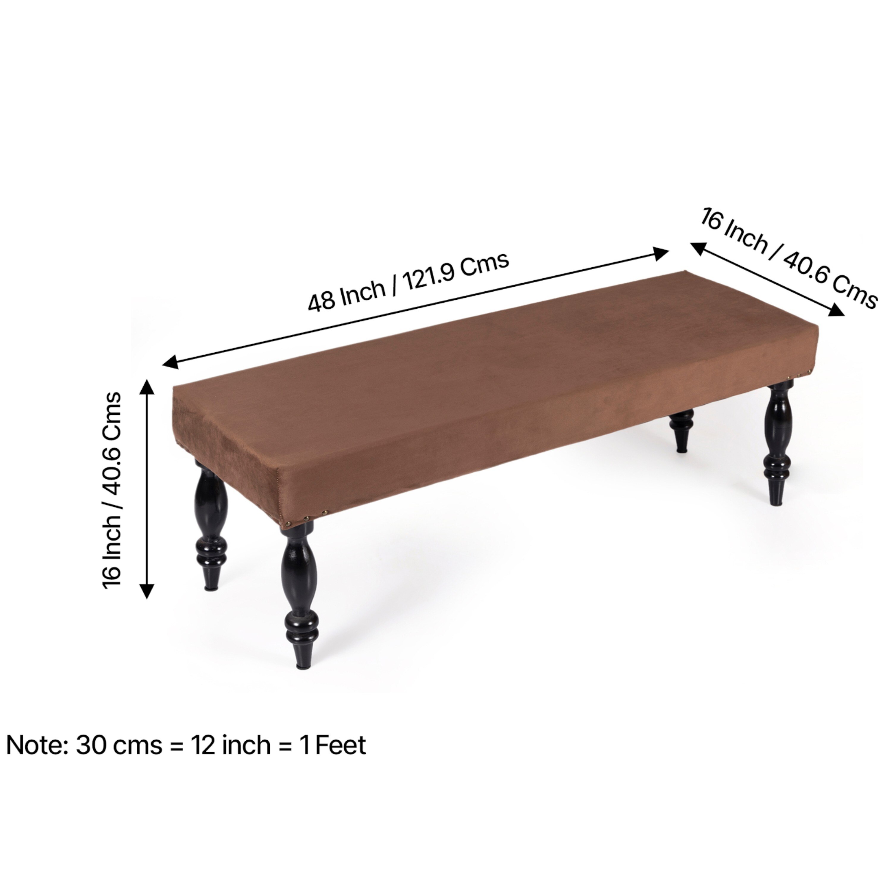 Cairo Sheesham Wood Accent 3 Seater Bench In Taupe Brown Velvet