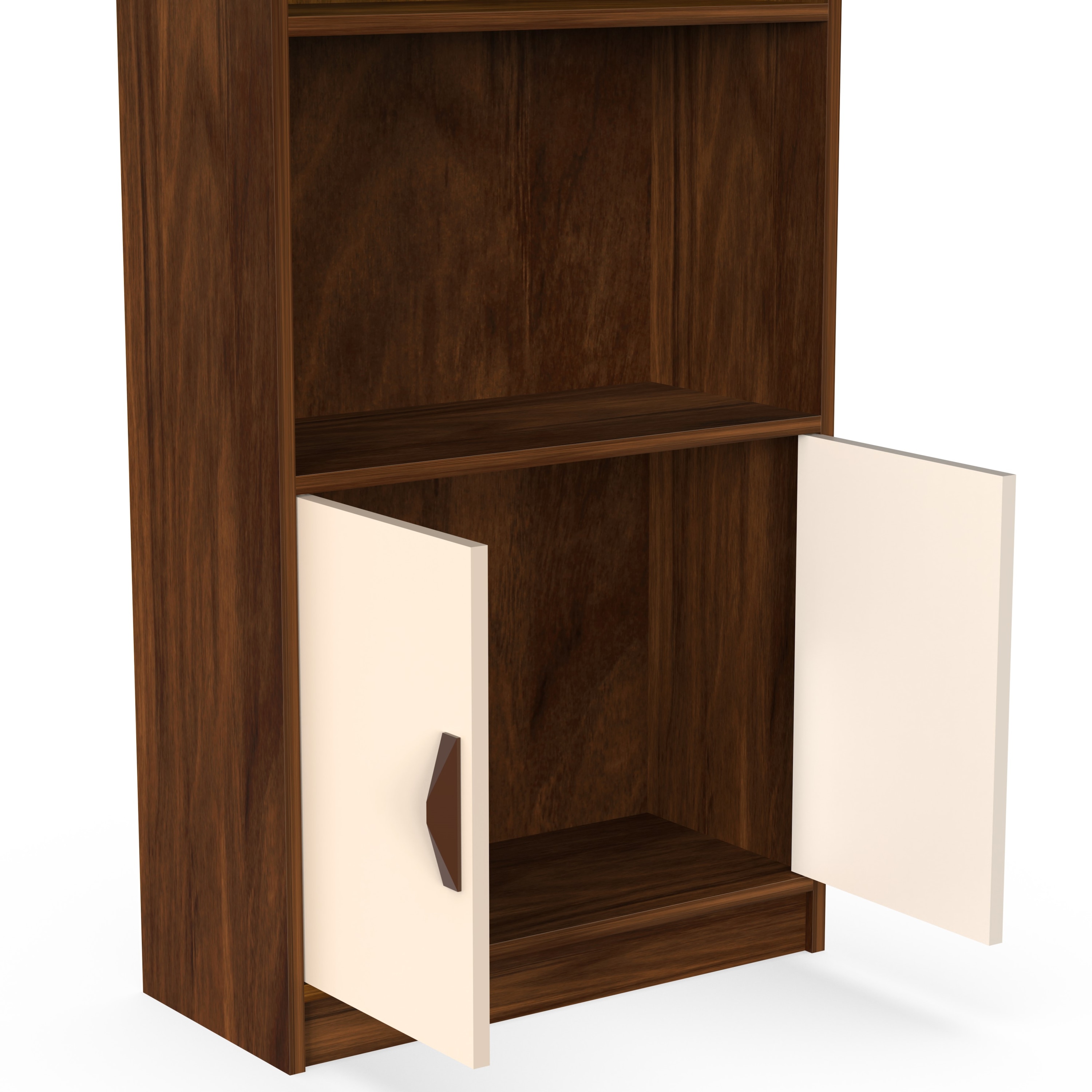 BLUEWUD Seonn Bookshelf Crockery Storage Cabinet, Book Rack Organizer with Shelves for D�cor Display & 2 Doors, Storage Unit for Office Library Home & Kitchen (Brown Maple & Beige, Without Drawer)