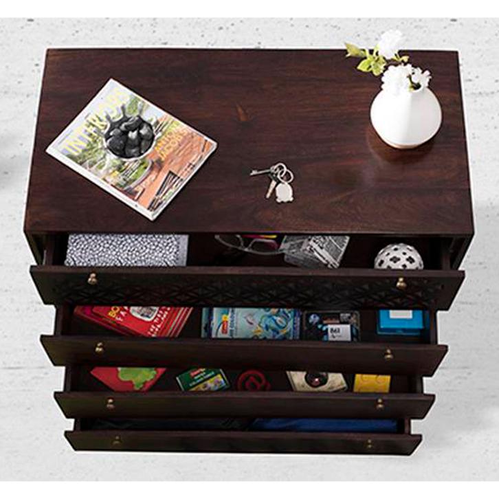 Alaca Solid Wood Chest of 4 Drawers in Mahogany Finish
