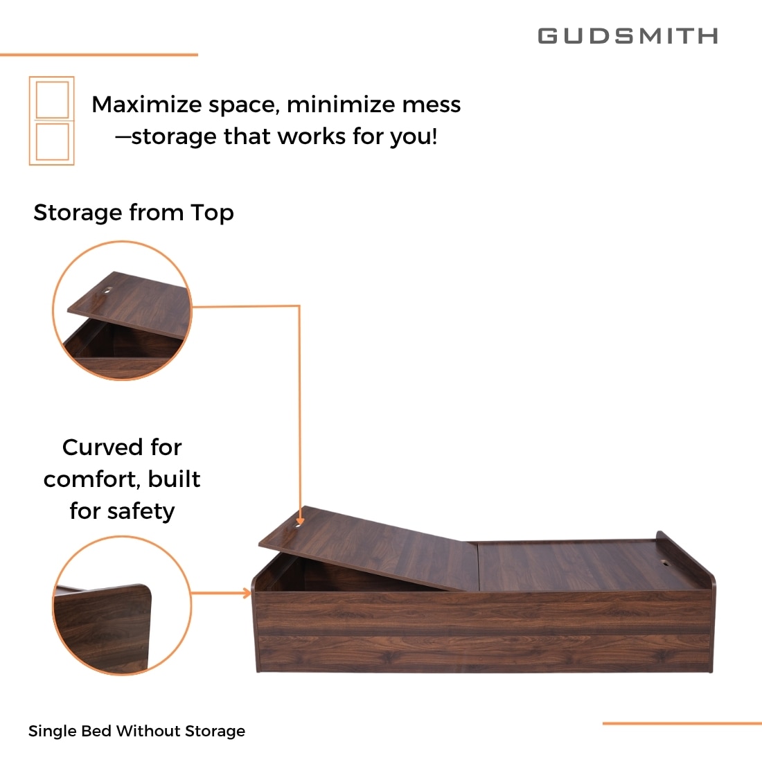 Maverick Engineered Wood Single Size Bed Without Head Board in Columbian Walnut Finish