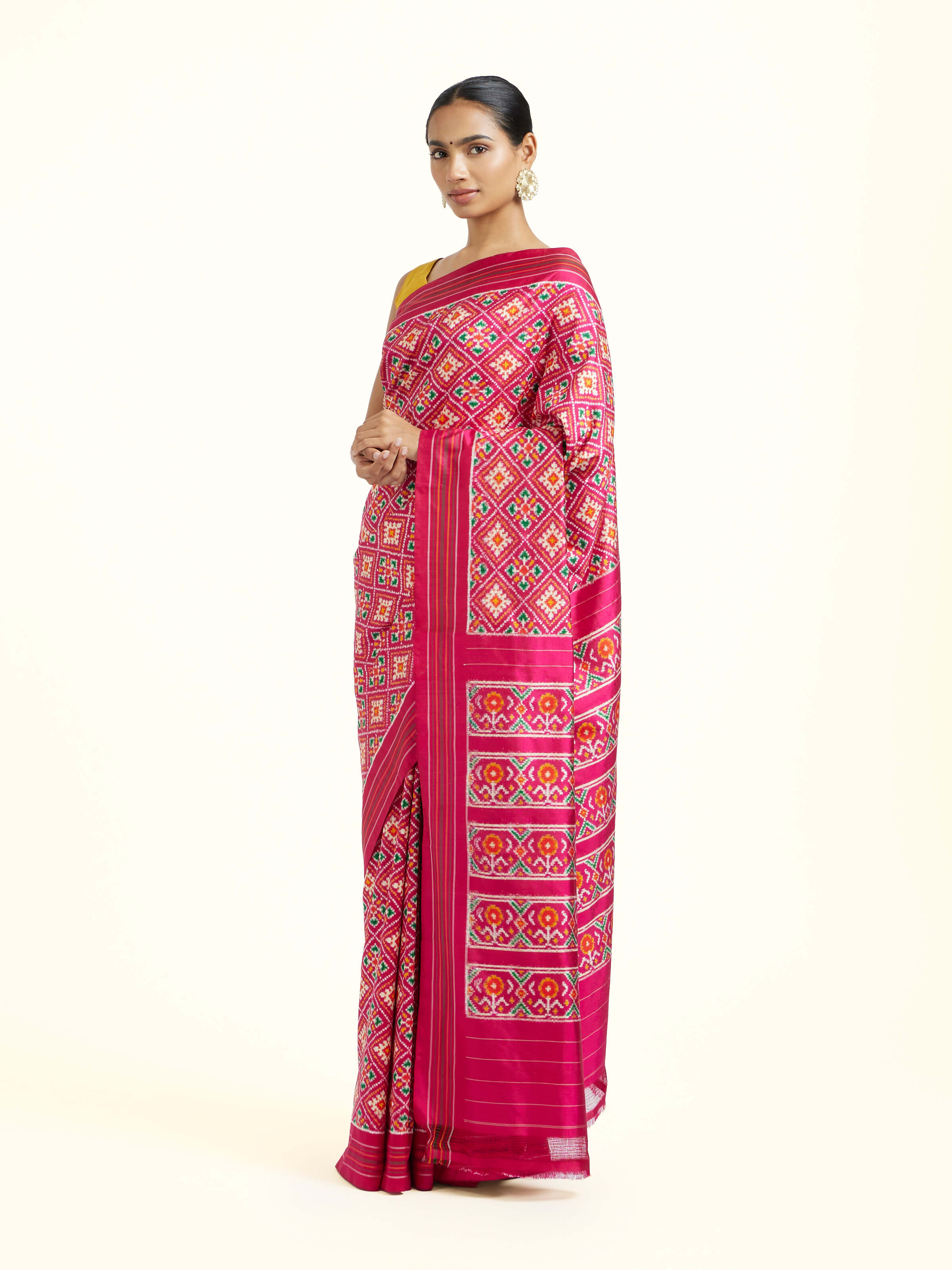 Pink Mulberry Silk Pochampally Double Ikat Handloom Saree