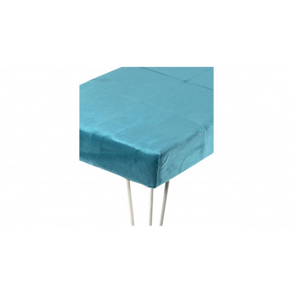 Belmont Sheesham Wood Accent 3 Seater Bench With Metal Legs In Turquoise Sea Velvet