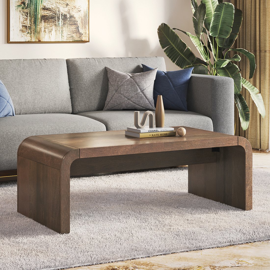Quinn Rectangular Solid Wood Coffee Table In Danish Walnut Finish