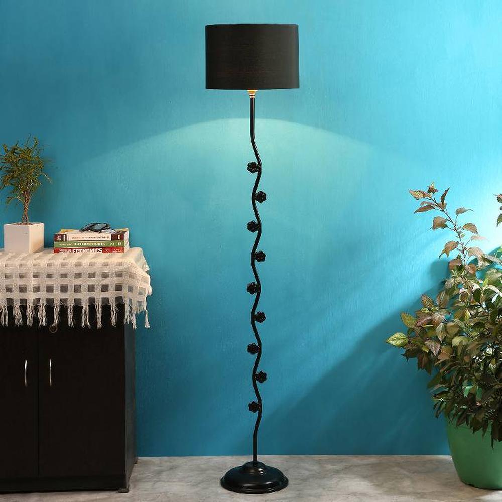 Rain Black Fabric Floor Lamp with Black Iron Base - Devansh