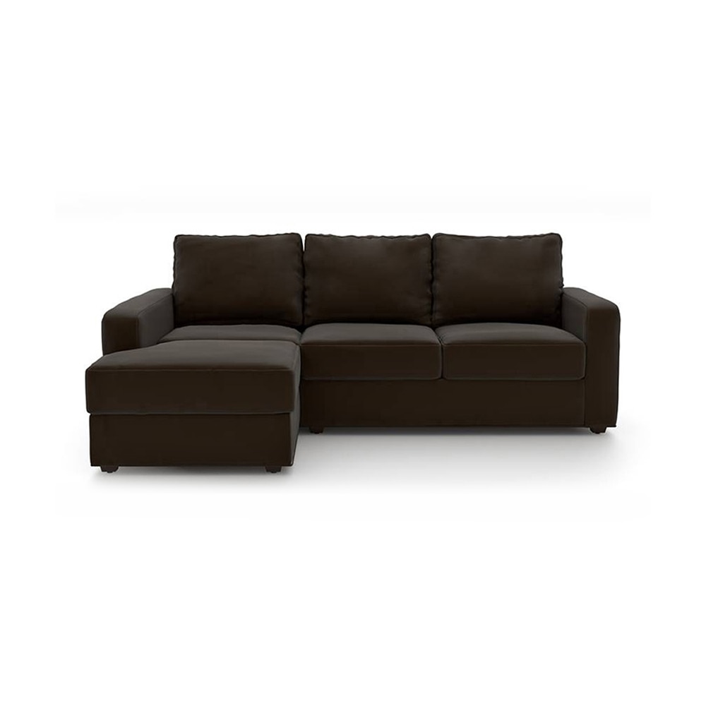 Apollo Sofa (Colour : Chocolate, Cushion : Soft, Seating Capacity : Left Aligned 2 Seater + Left Aligned Chaise + Ottoman) - Urban Ladder