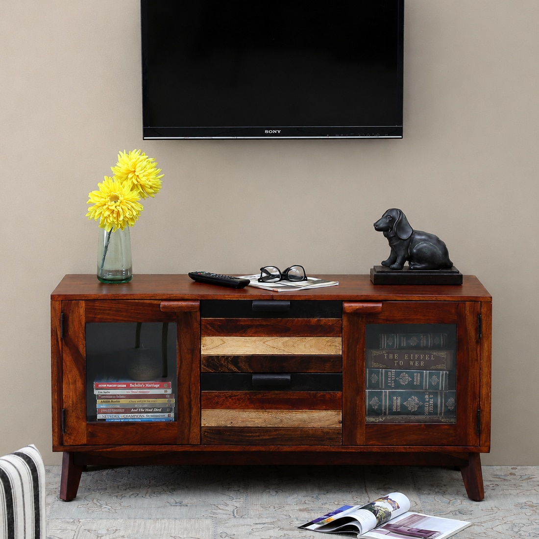 Abigail Solid Wood Free Standing TV Unit in Dual Tone Finish - Jyoti Impex