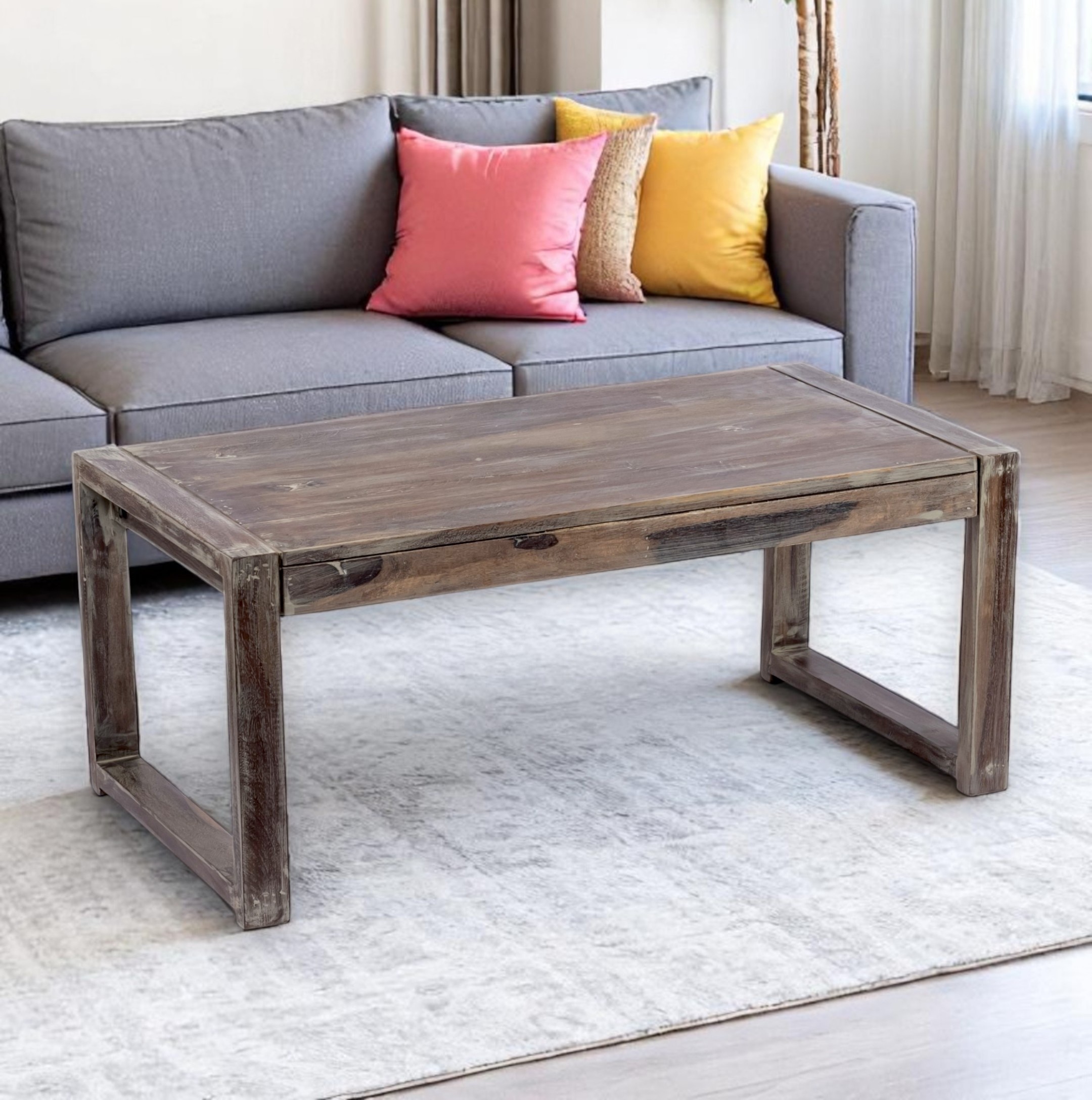 Hamstreet Sheesham Wood Coffee Table In Antique Grey Finish