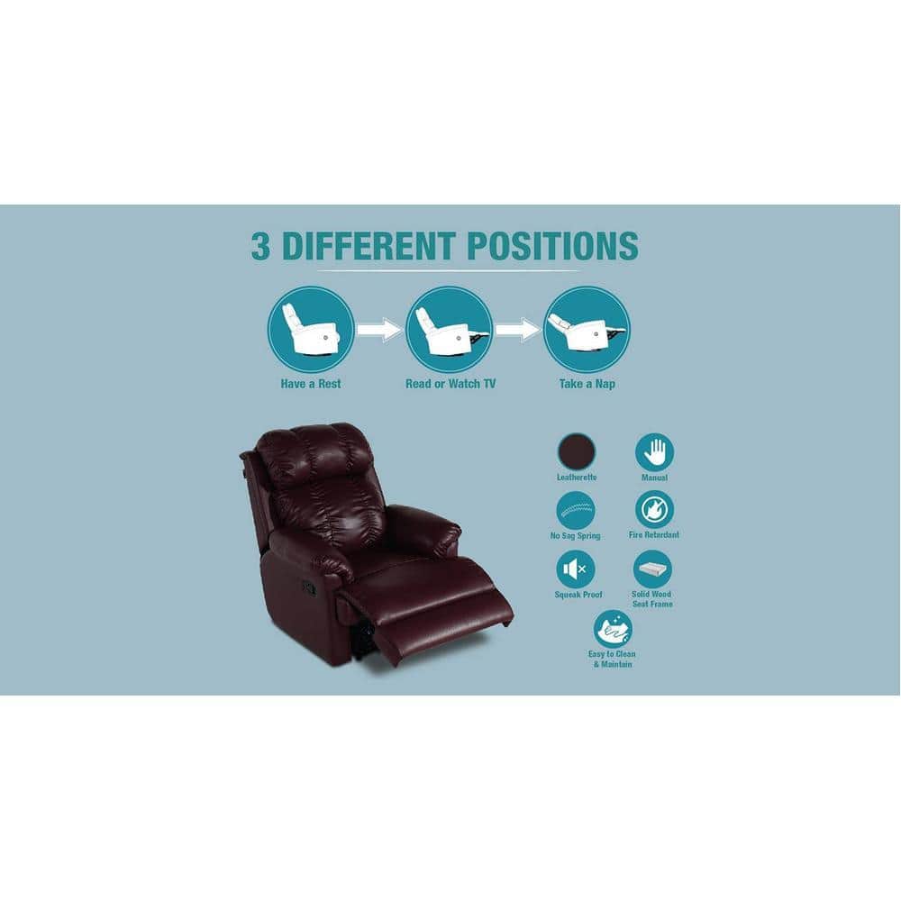 369 Leatherette One Seater Manual Recliner in Burgundy Colour