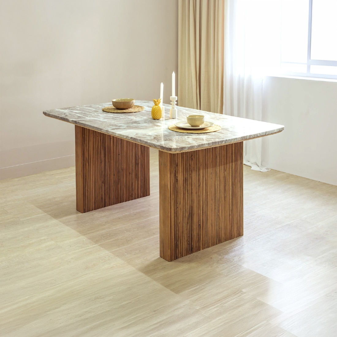 Hiro Solid Wood Dining Table Set in Grey Colour - Orange Tree
