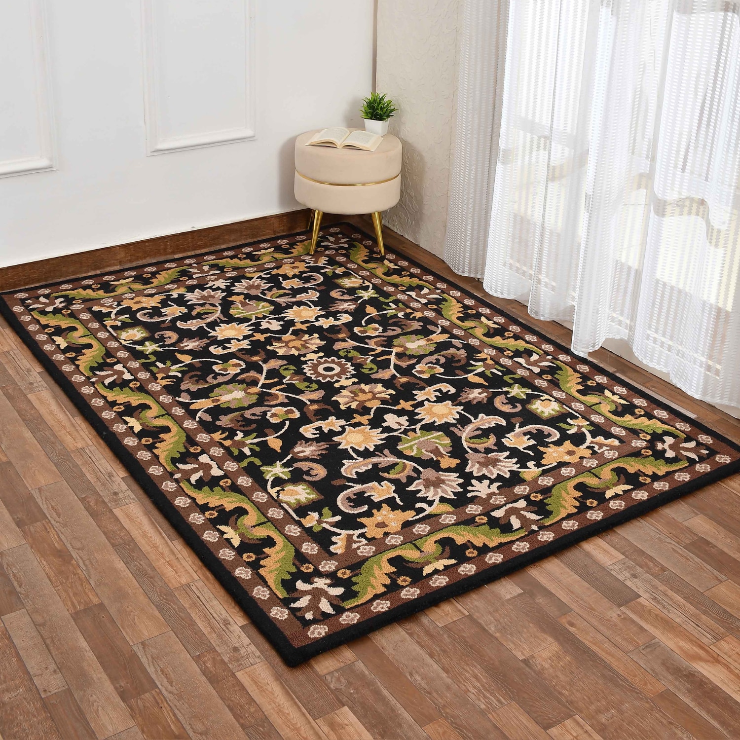Presto Black Traditional Hand Tufted Wool Carpet 4X6 Feet - Presto