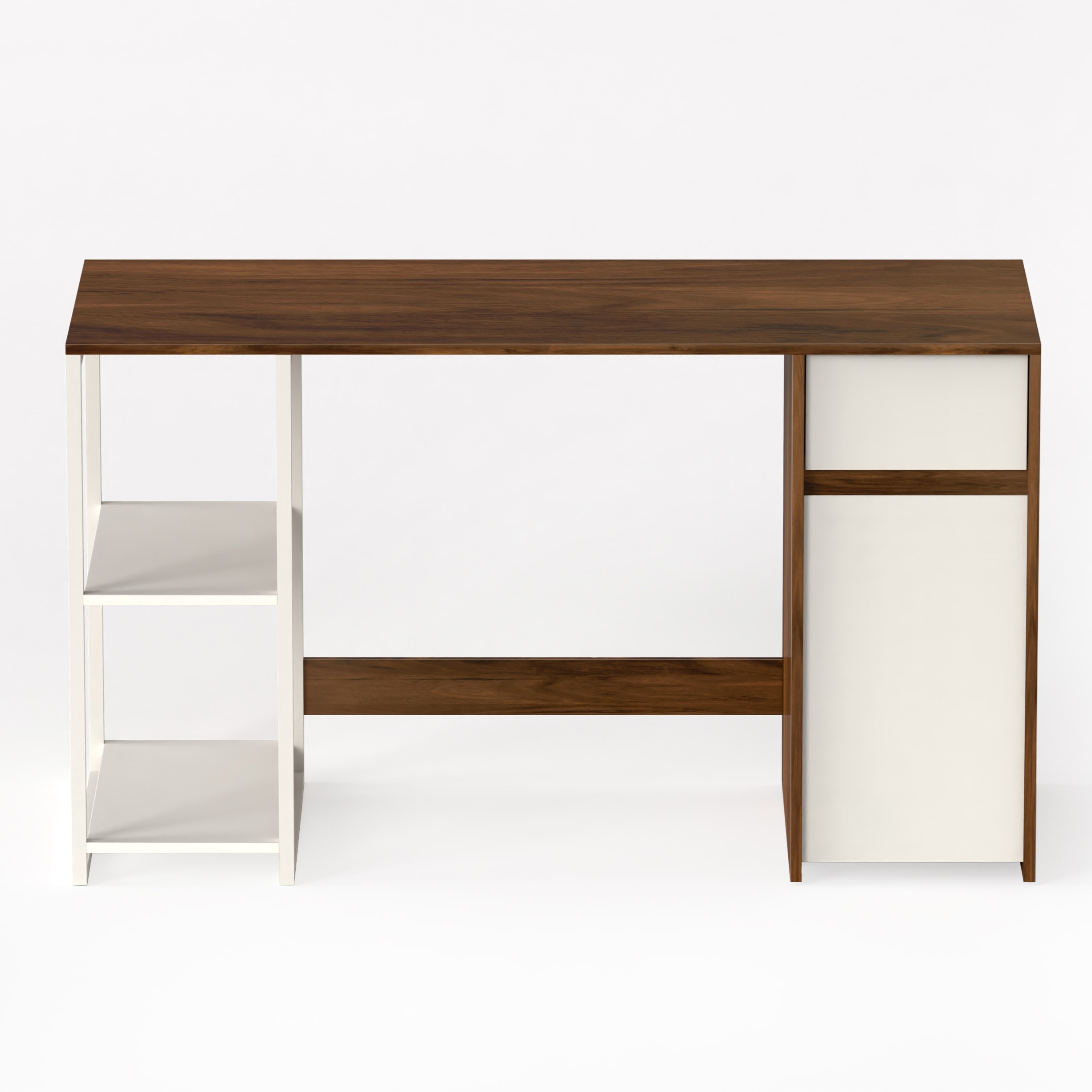 BLUEWUD Corbyn Engineered Wood Study and Computer Laptop Table for Home or Office, WFH Desk, with Drawer Shelves Storage for Adults Kids Students (Brown Maple & White - DIY)