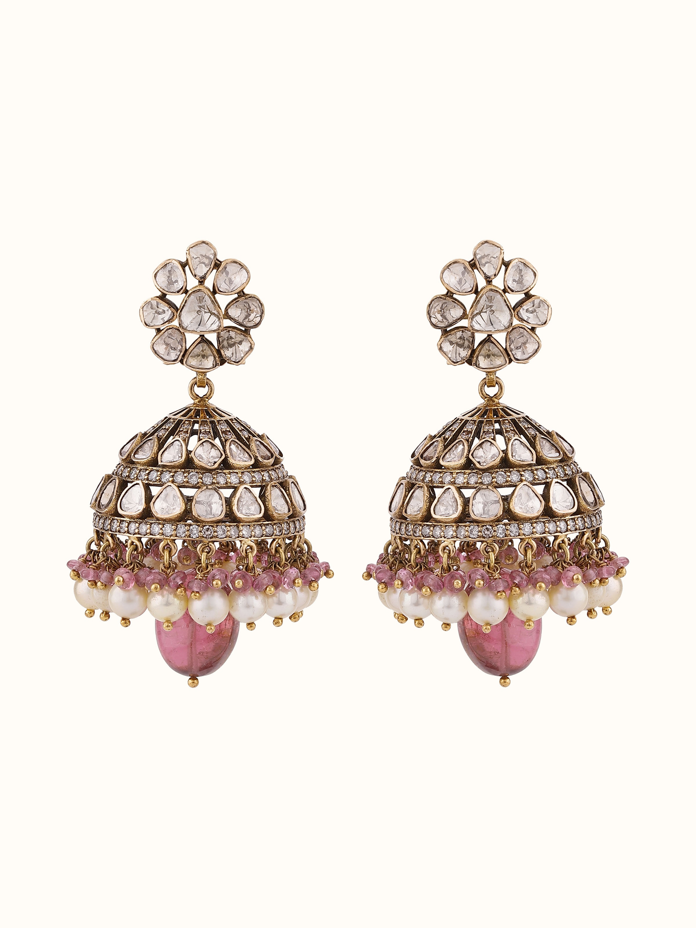 Dank Polki 18 Carat Gold Jhumkas