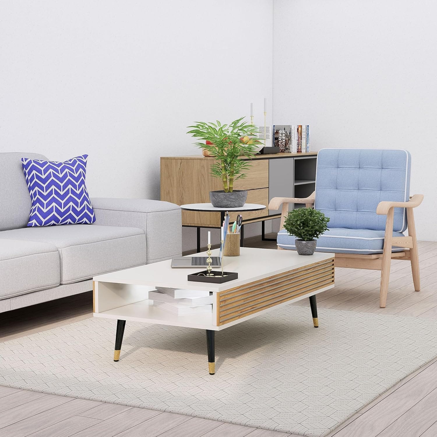 Hexa Engineered Wood Coffee Table With Metal Legs In Satvario - HexaRed
