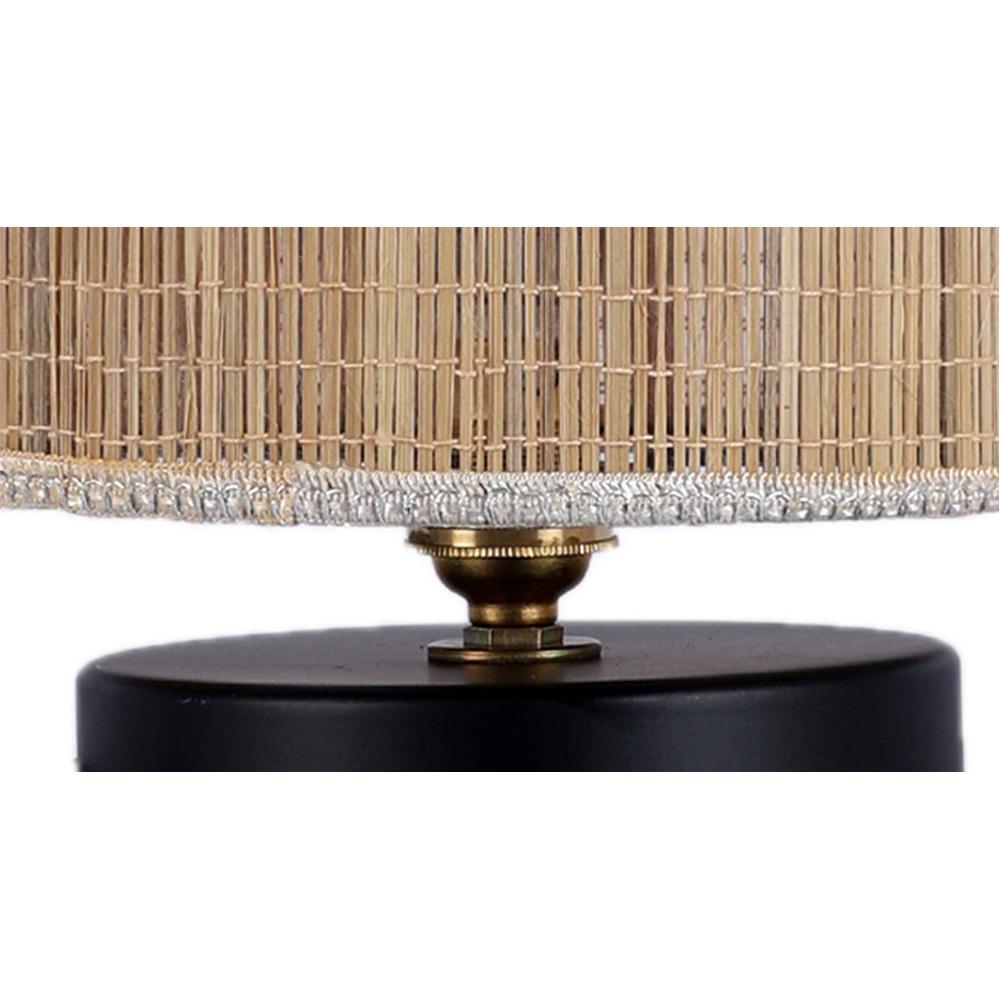 Geoffrey Beige Bamboo Shade Table Lamp with Black Iron Base