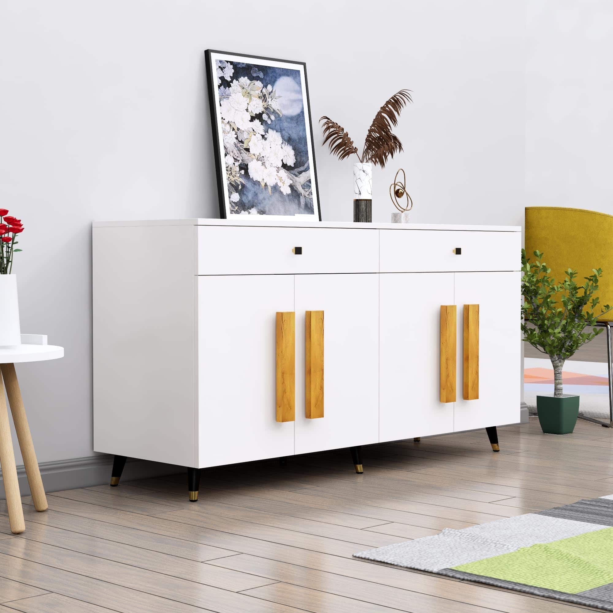 Hexa Red Multipurpose Storage Cabinet With 2 Drawer 4 Door in Frosty White Colour - HexaRed