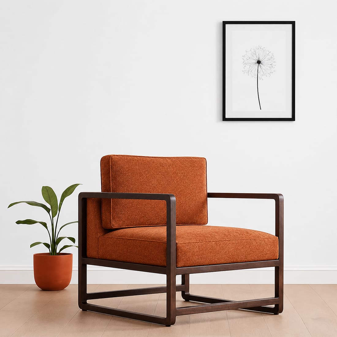 Aura Boucle Fabric Arm Chair in Orange Colour - KURSIWALLAH