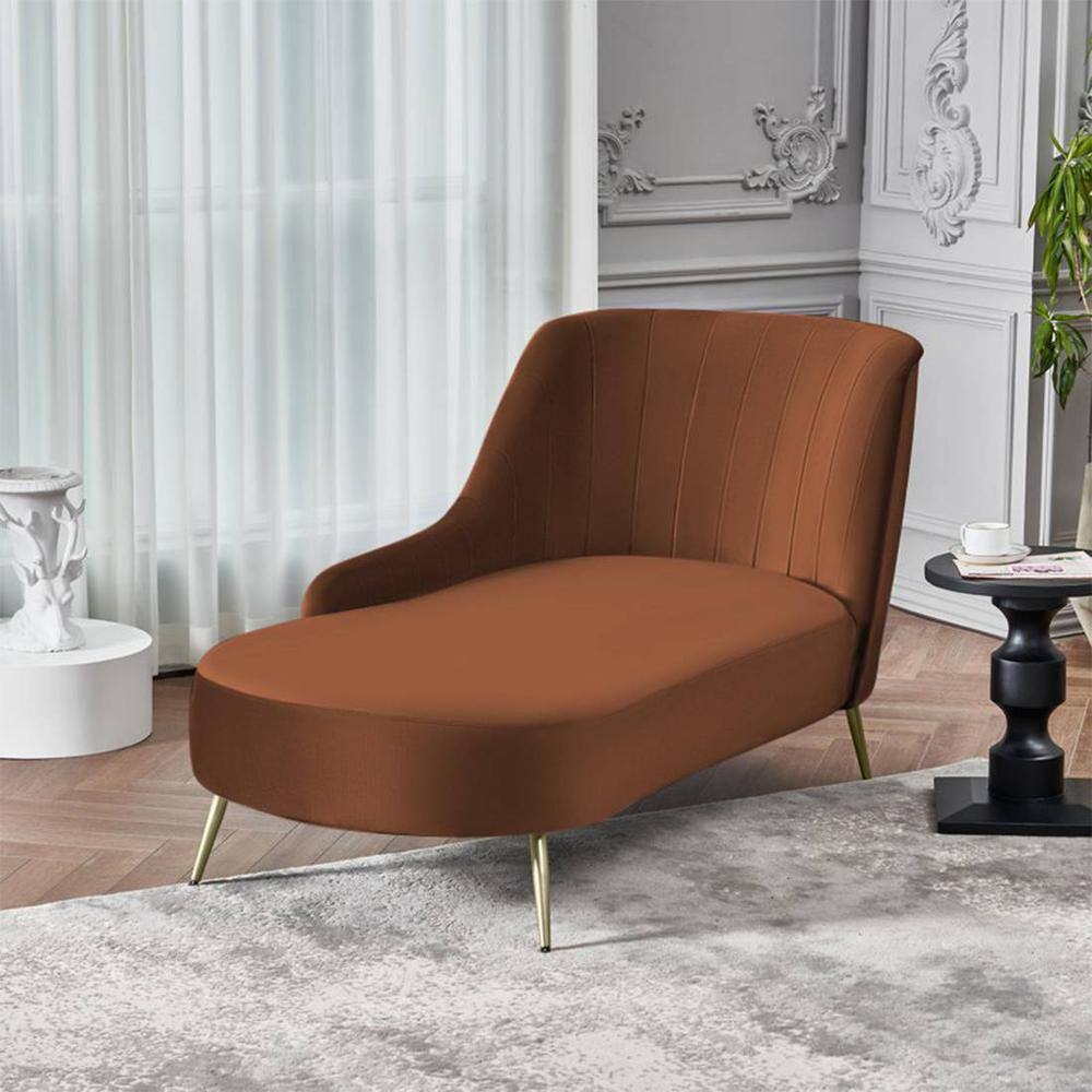 Henz Velvet Chaise Lounger in Brown Colour - Home Lifestylez