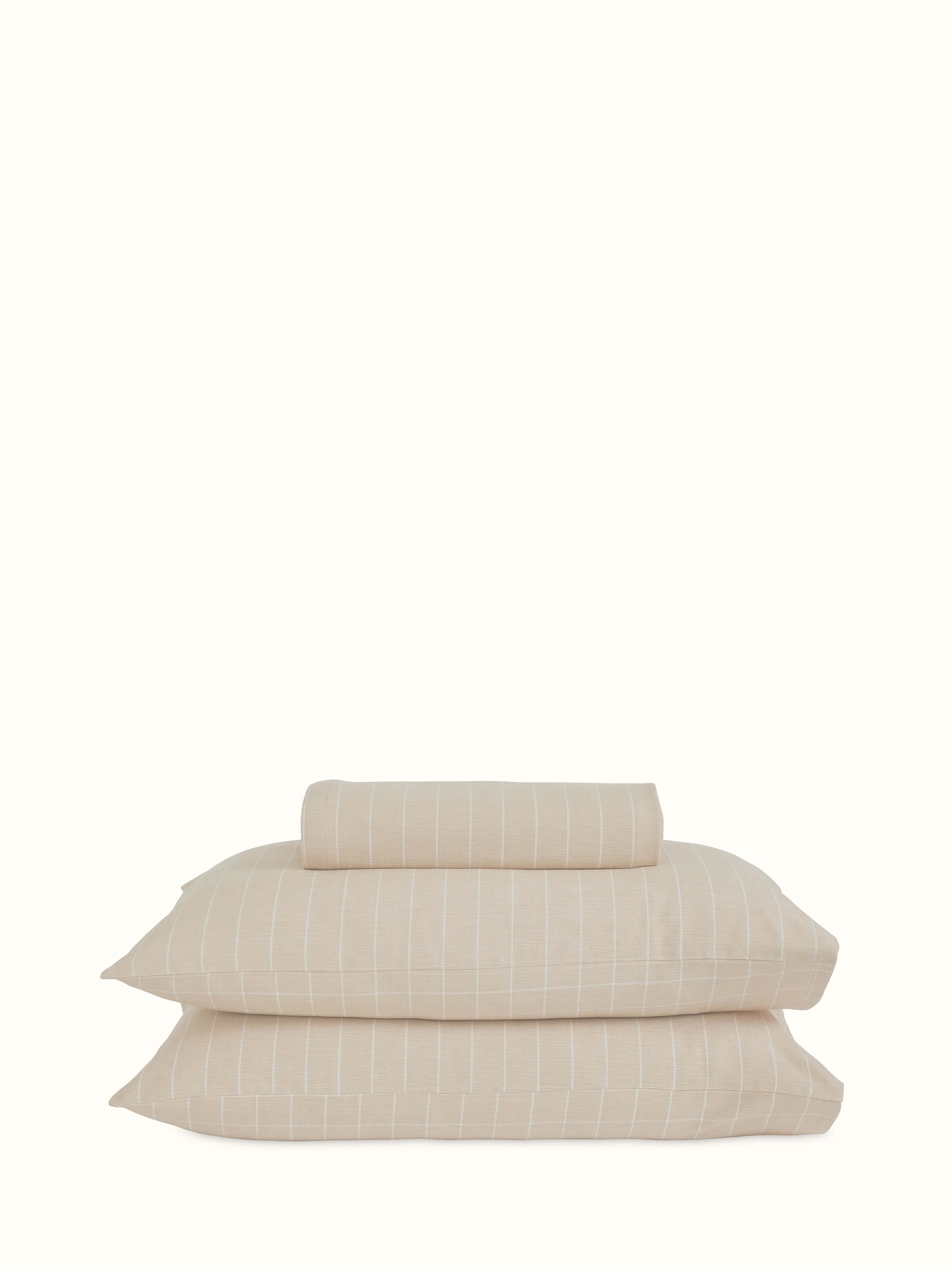 Keshod Handloom Cotton Beige Chambray Stripe Queen-size Bedsheet Set