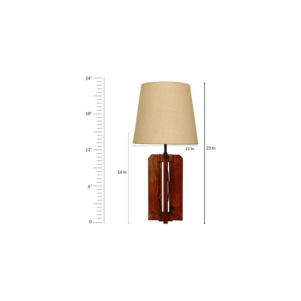 Stella Brown Wooden Table Lamp with White Fabric Lampshade
