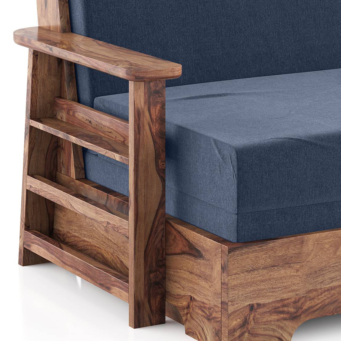 Mahim Compact 3 Seater Sofa cum Bed in Lapis Blue Colour With Storage