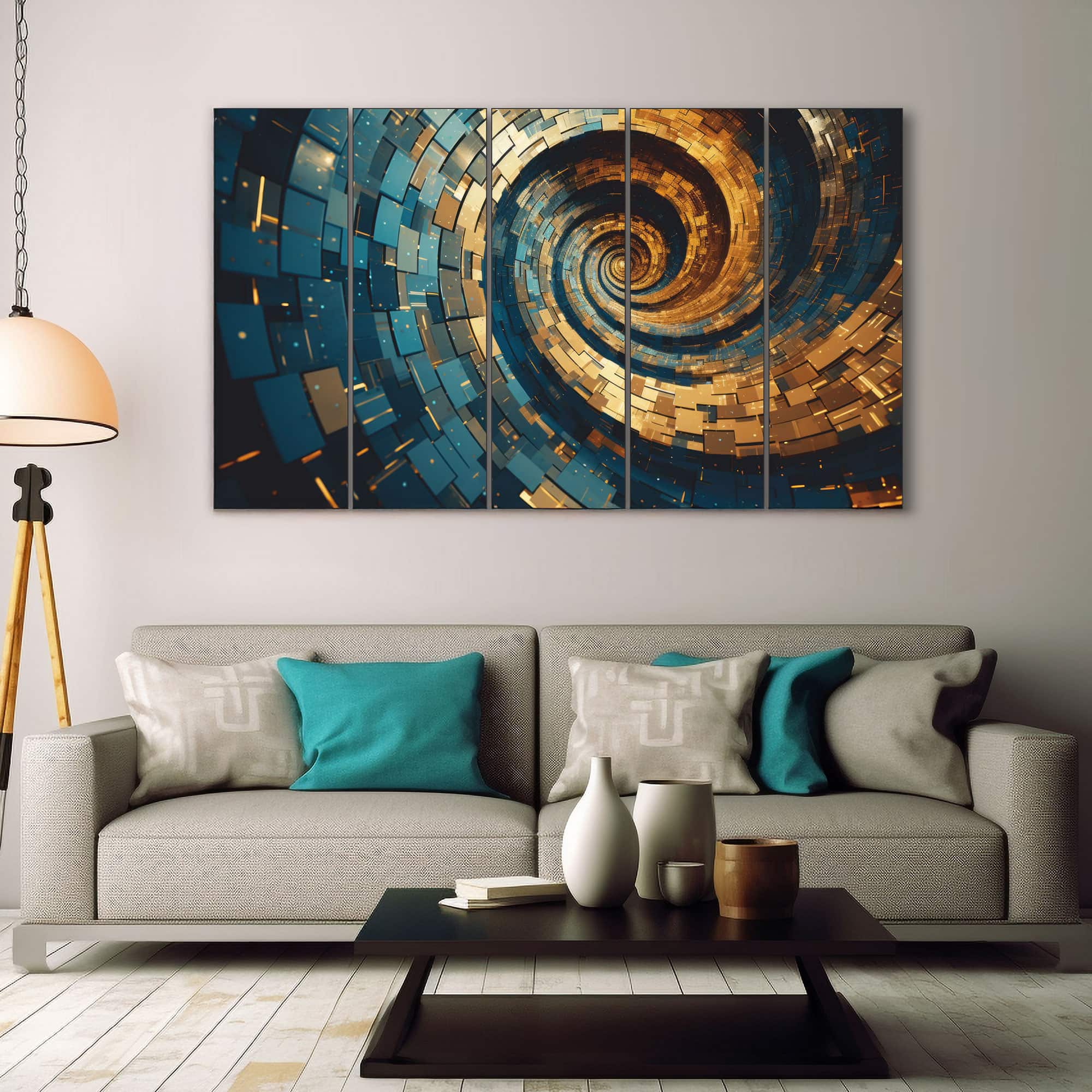 The Castle Decor Abstract Modern Wall Art Set of 5 Wooden Framed Digital Painting 27x48 Inch - The Castle Decor