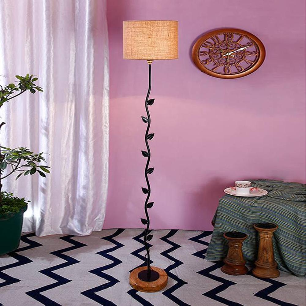 Felicia Beige Cotton Shade Floor Lamp - Devansh