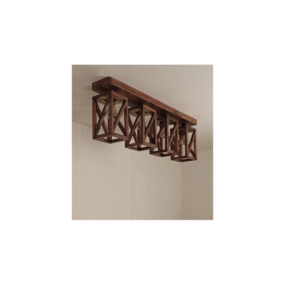 Symmetric Brown Solid Wood Ceiling Light