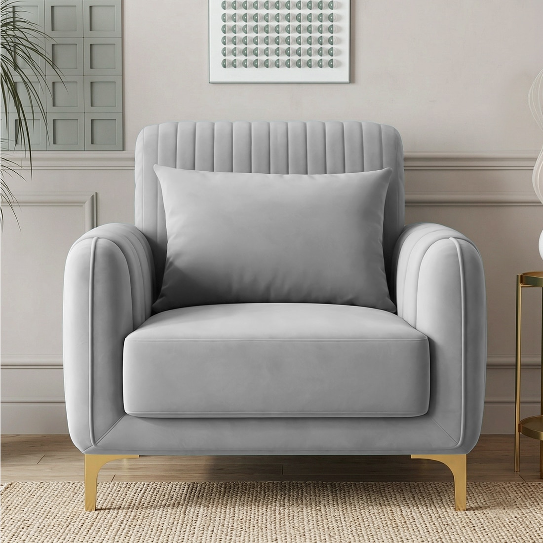Monly Velvet 1 Seater Sofa Grey Color - Home Lifestylez