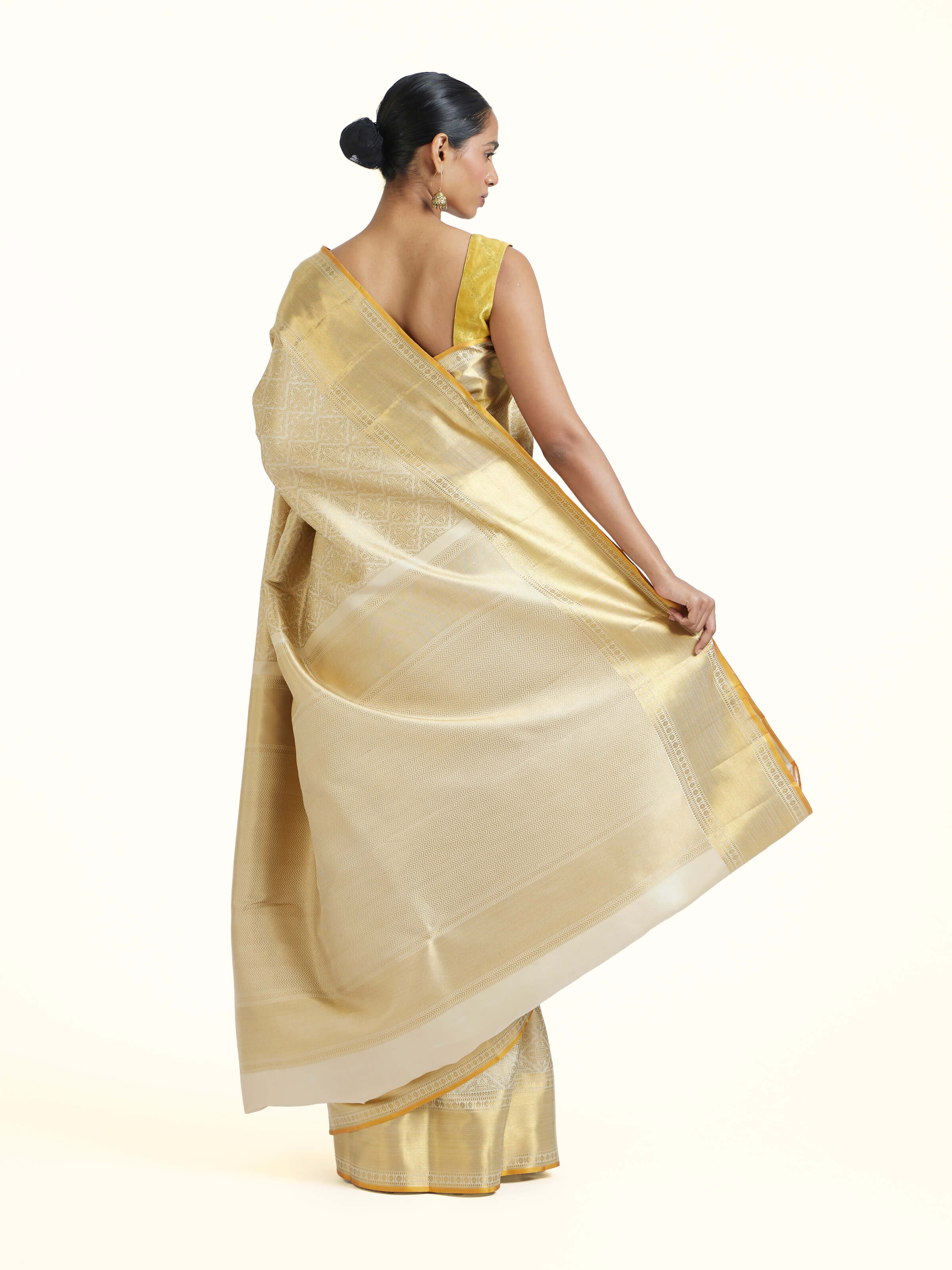 Beige Kancheepuram Silk Zari Saree