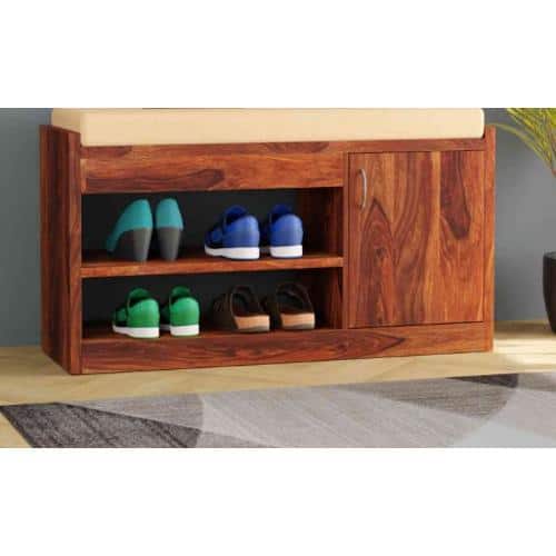 Zenith Solid Wood Shoe Rack in Teak Finish