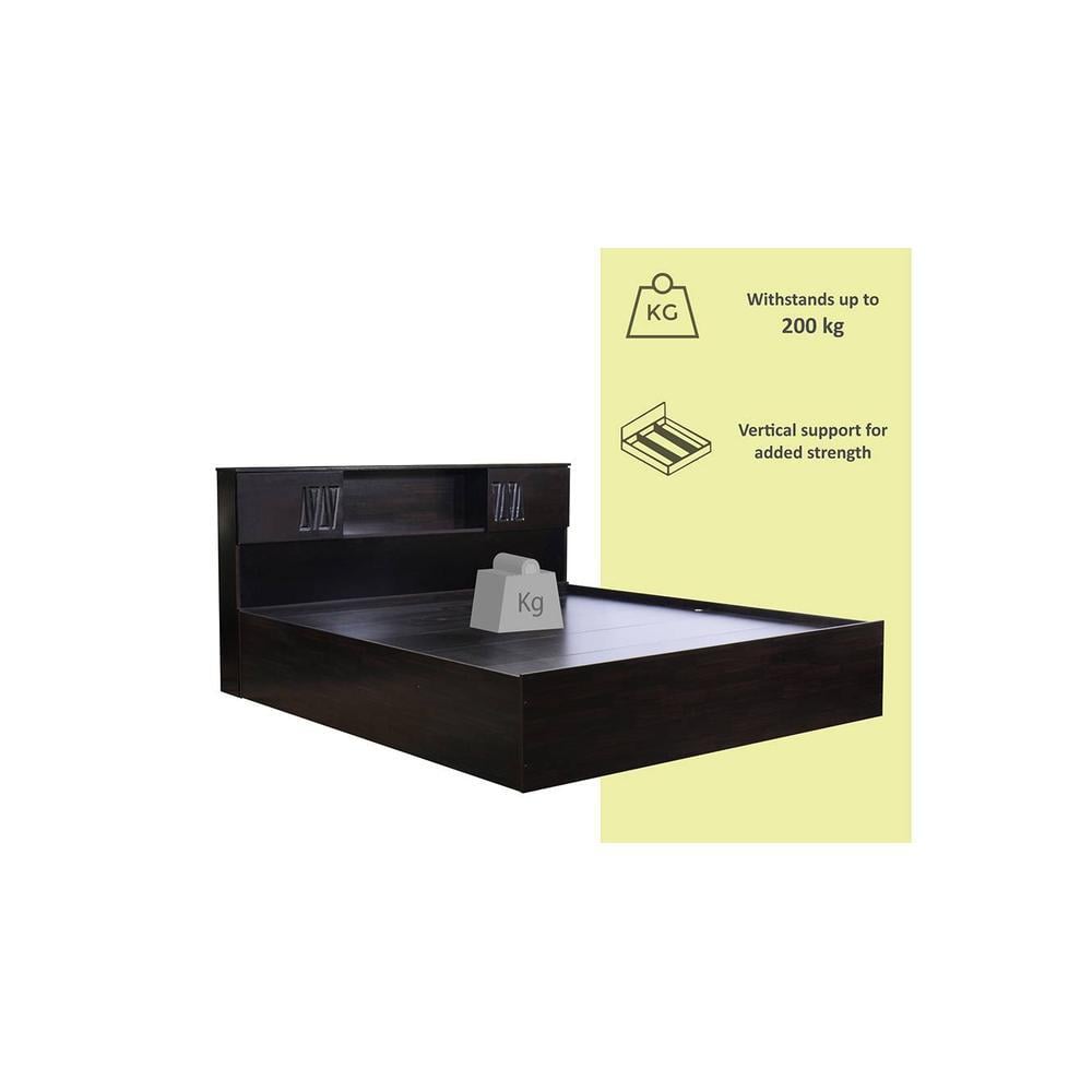 Horae Solid Wood Queen Size Drawer Storage Bed In Melamine Finish
