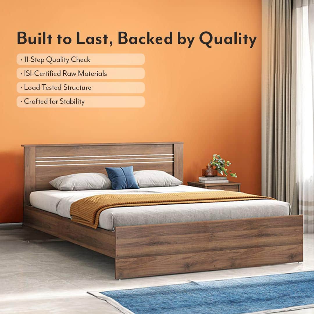 Davis Engineered Wood Queen Size Non Storage Bed In Classic Walnut Finish