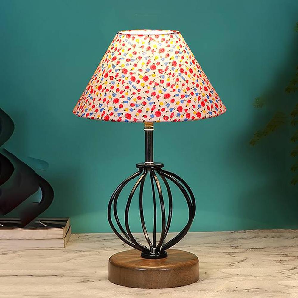 Gracelynn Multicolor cotton Table lamp with Wood & Iron Base - Devansh