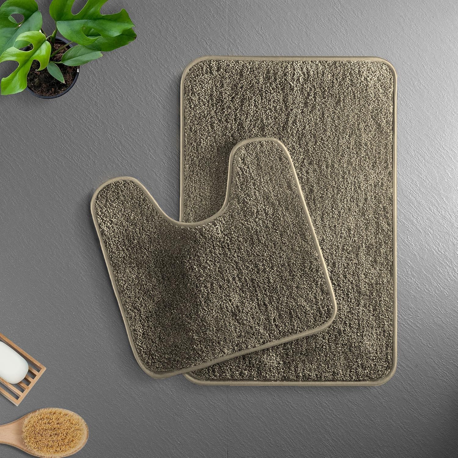 Luxe Home Polyester Newman Contour Bath Mat Set of 2 (Taupe 45x75 cm & 40x45)