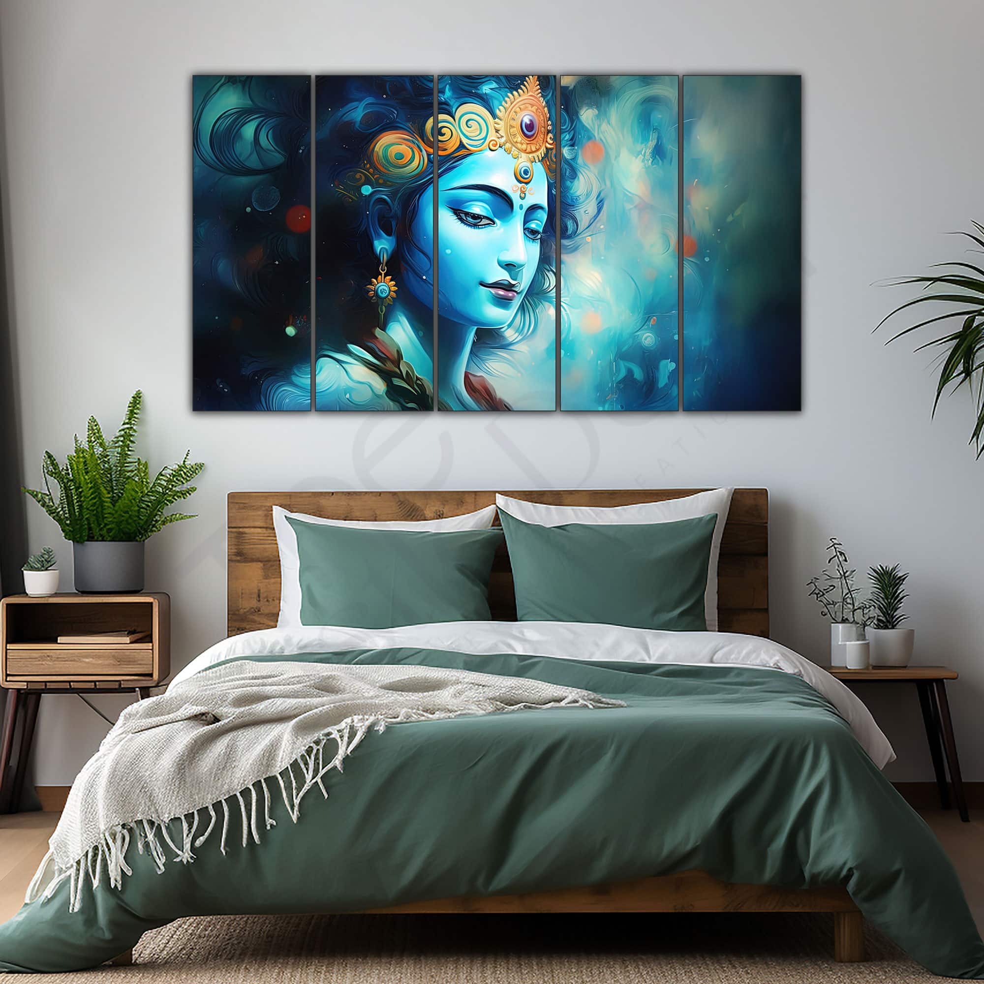 The Castle Decor Krishna Ji Wall Painting Wooden Framed 27x48 Inch (Style 33) - The Castle Decor