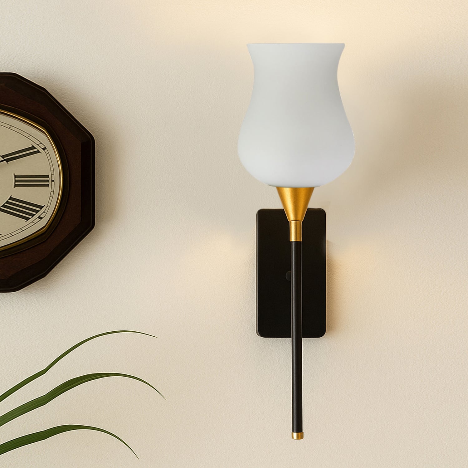 Devansh Metal Electric Wall Light in Black Colour with White Shade Count of 1 Light - Devansh