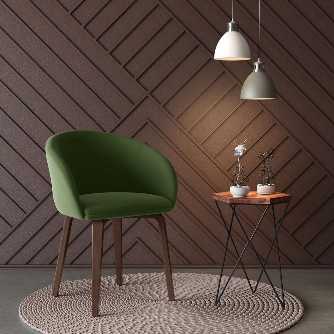 Meryl Fabric Lounge Chair in Olive Colour - Urban Ladder