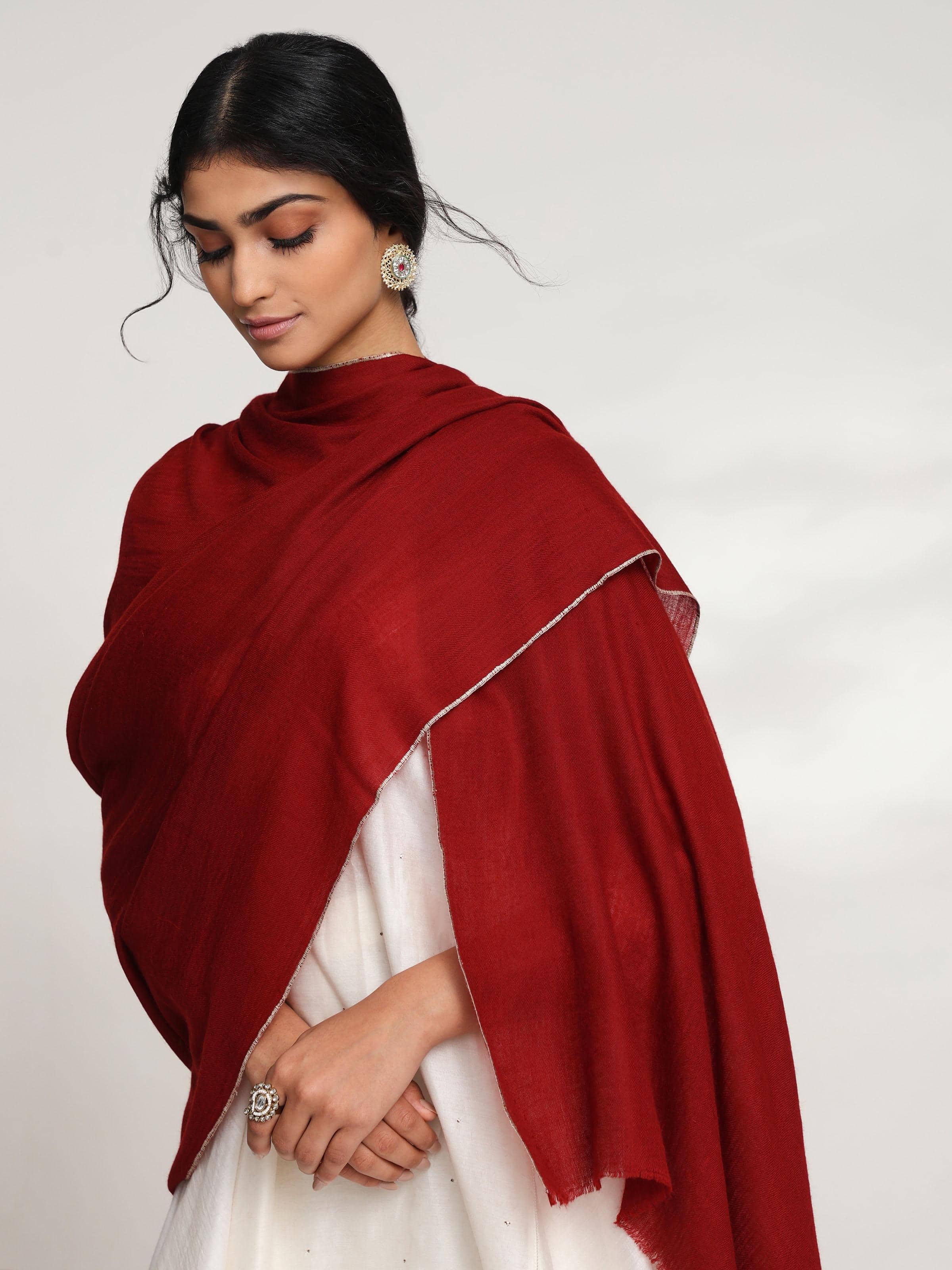 Maroon Cashmere Kaaj Embroidered Handwoven Stole