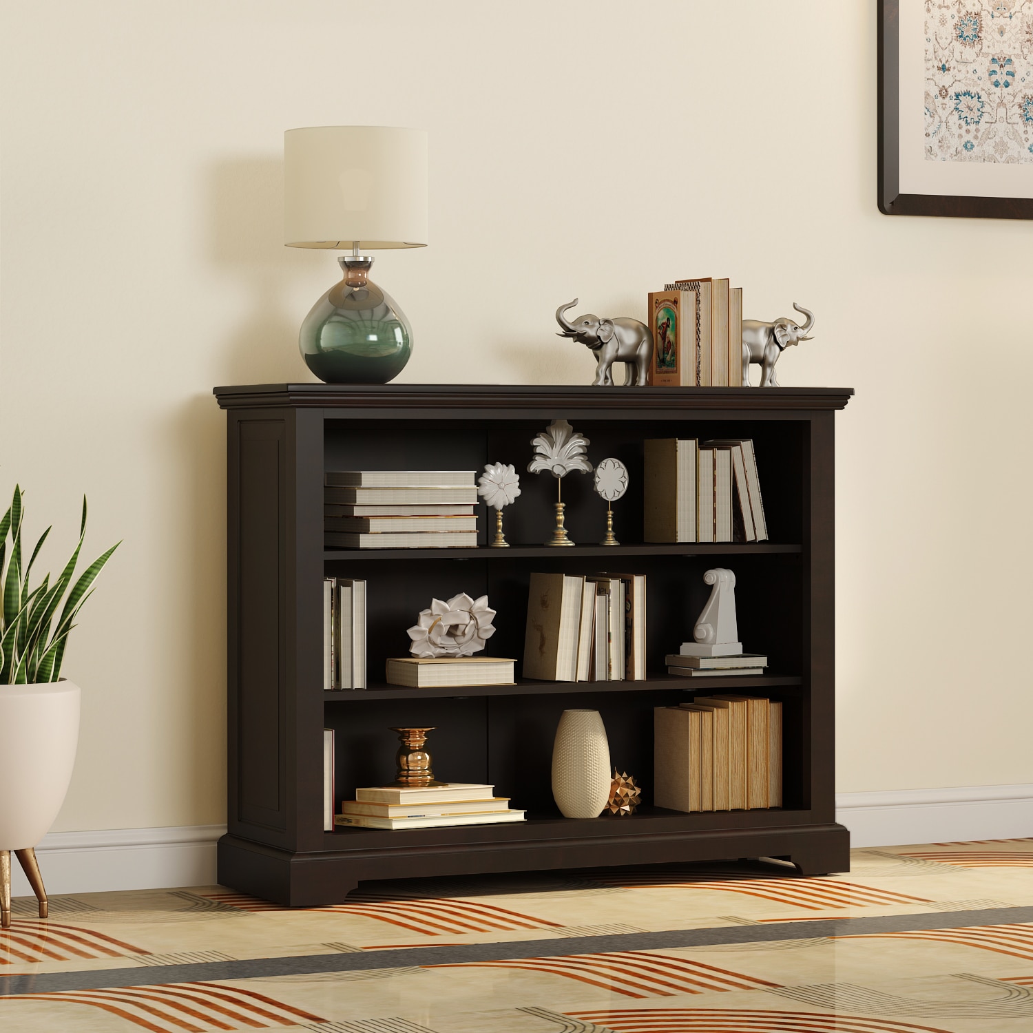 Alexandra Solid Wood Open Book Shelf in American Walnut Finish