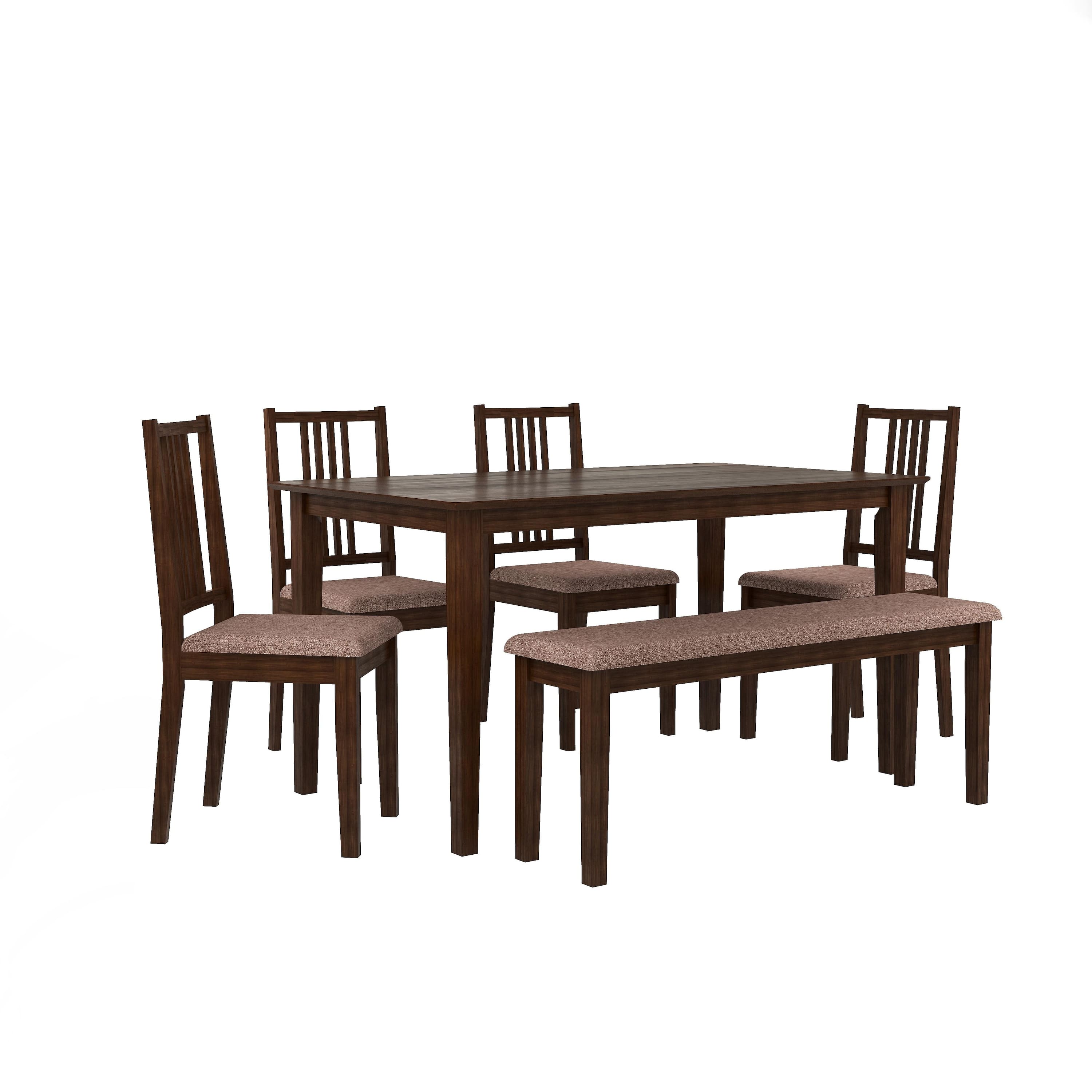 Monterey 6 Seater Dining Set with 1 Bench and 4 Chairs (Rubberwood, Dark Cappuccino Finish)