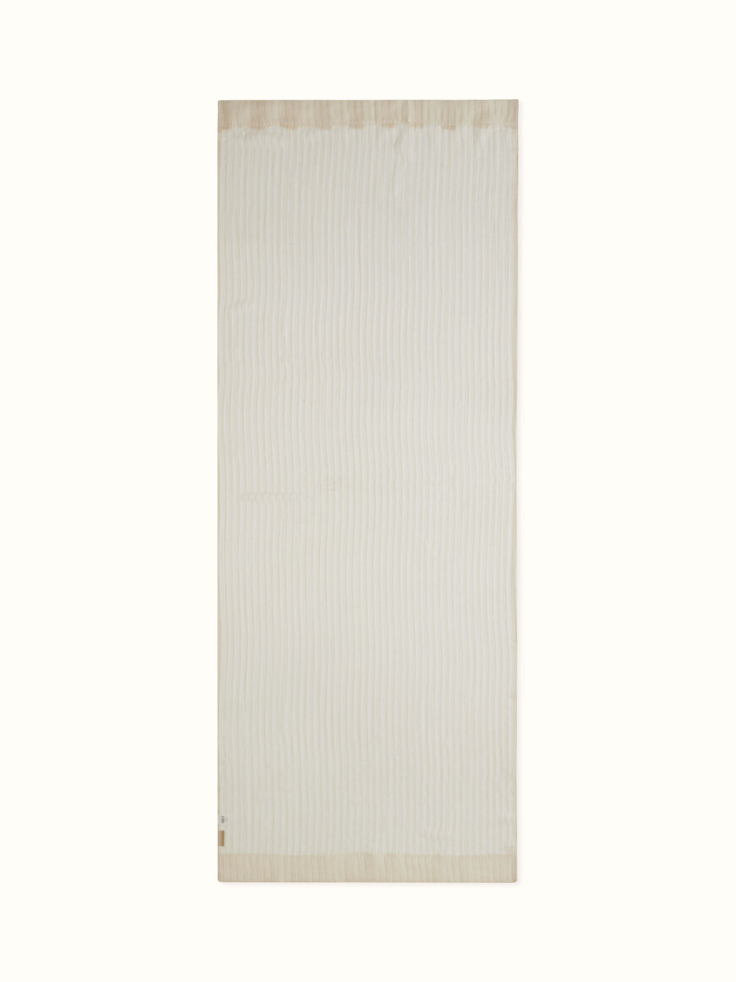 Front view of Swar Beige Handloom Curtain made from Bhagalpur silk with elegant metallic stripe detailing.