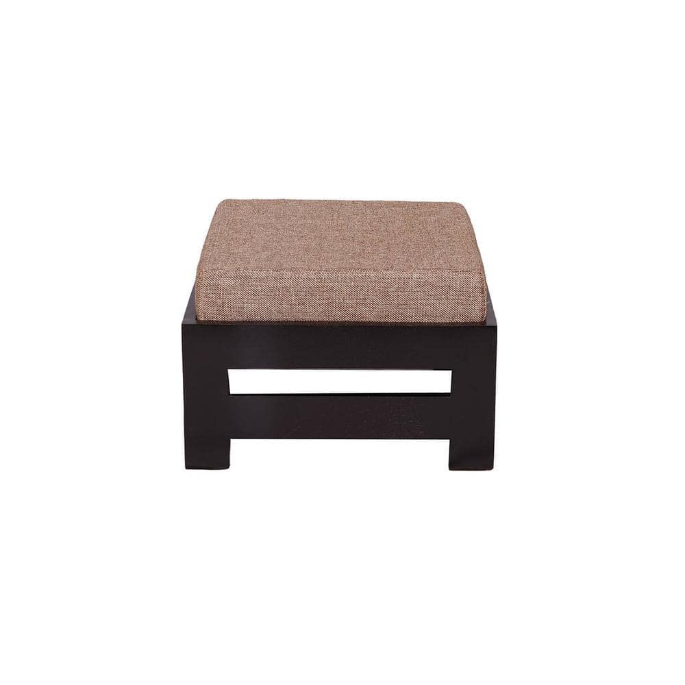 Kumkum Sheesham Wood Foot Stool in Dark Walnut Finish with Jute Beige Cushion