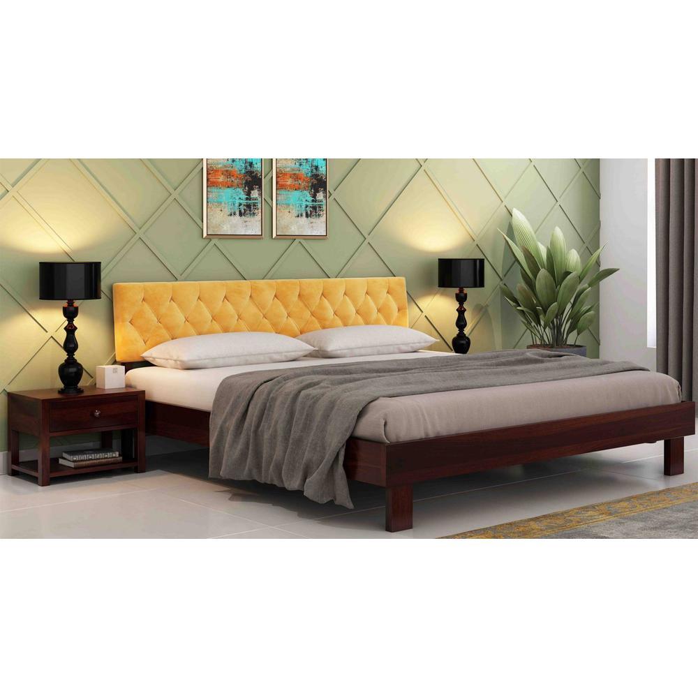 Davis Solid Wood Queen Size Non Storage Bed In Walnut Finish