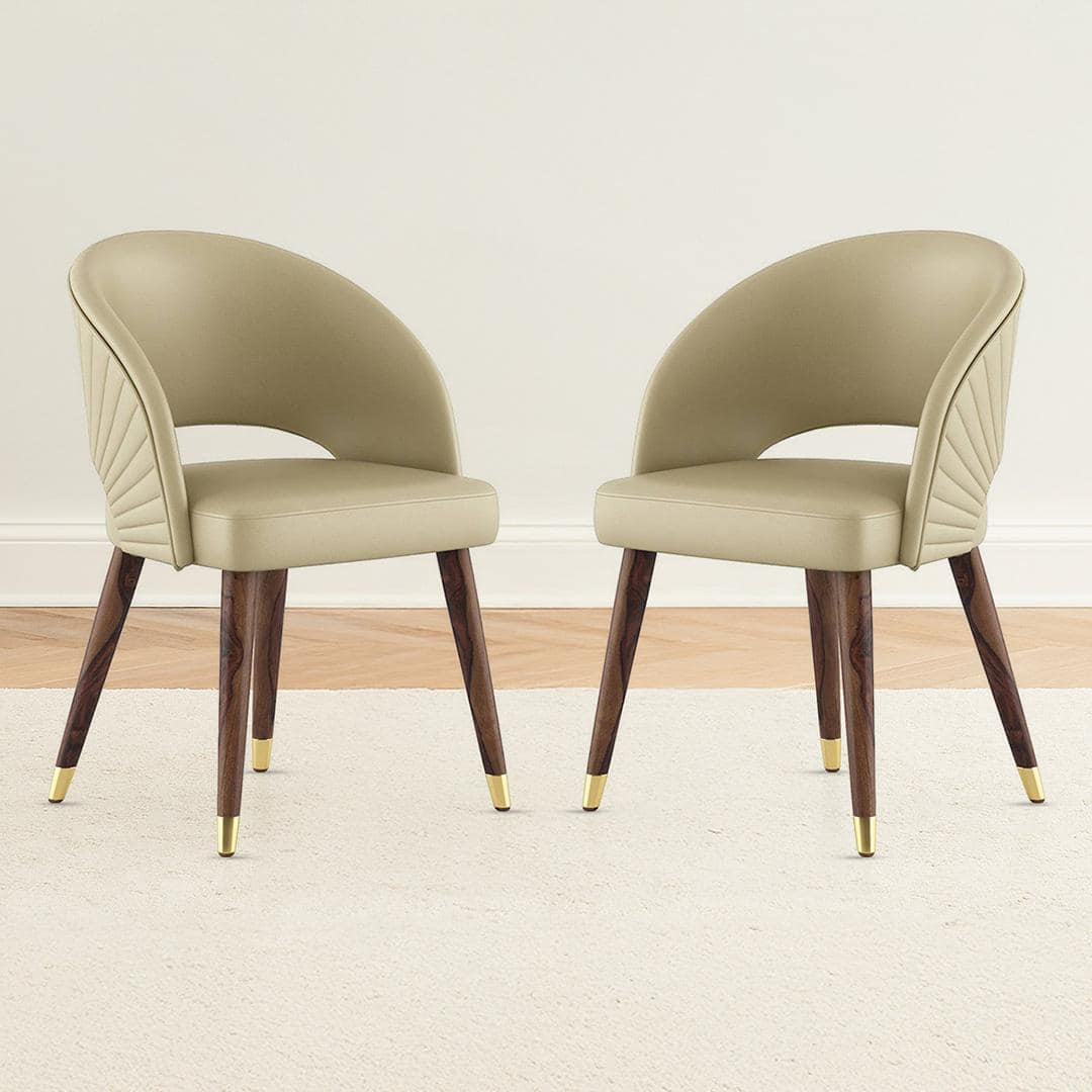 Celia Upholstered Dining Chair In Ancient Ivory Cream Leatherette In Dark Teak Finish