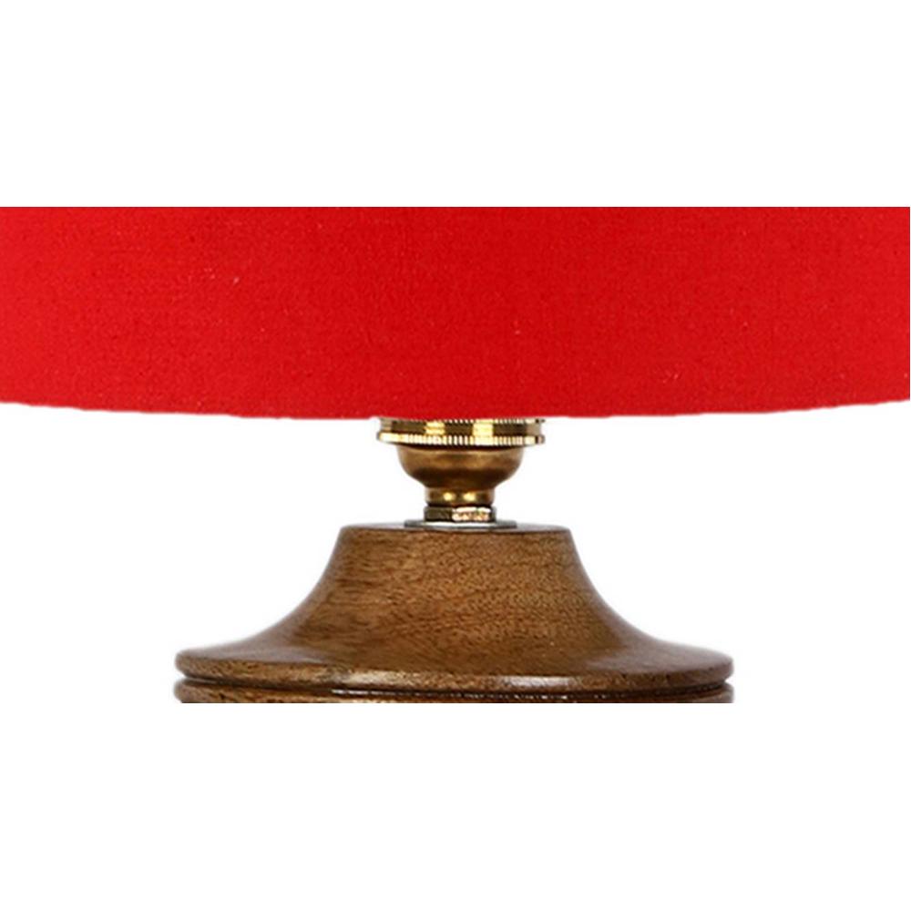 Ava Red cotton table lamp with Natural Wood Base