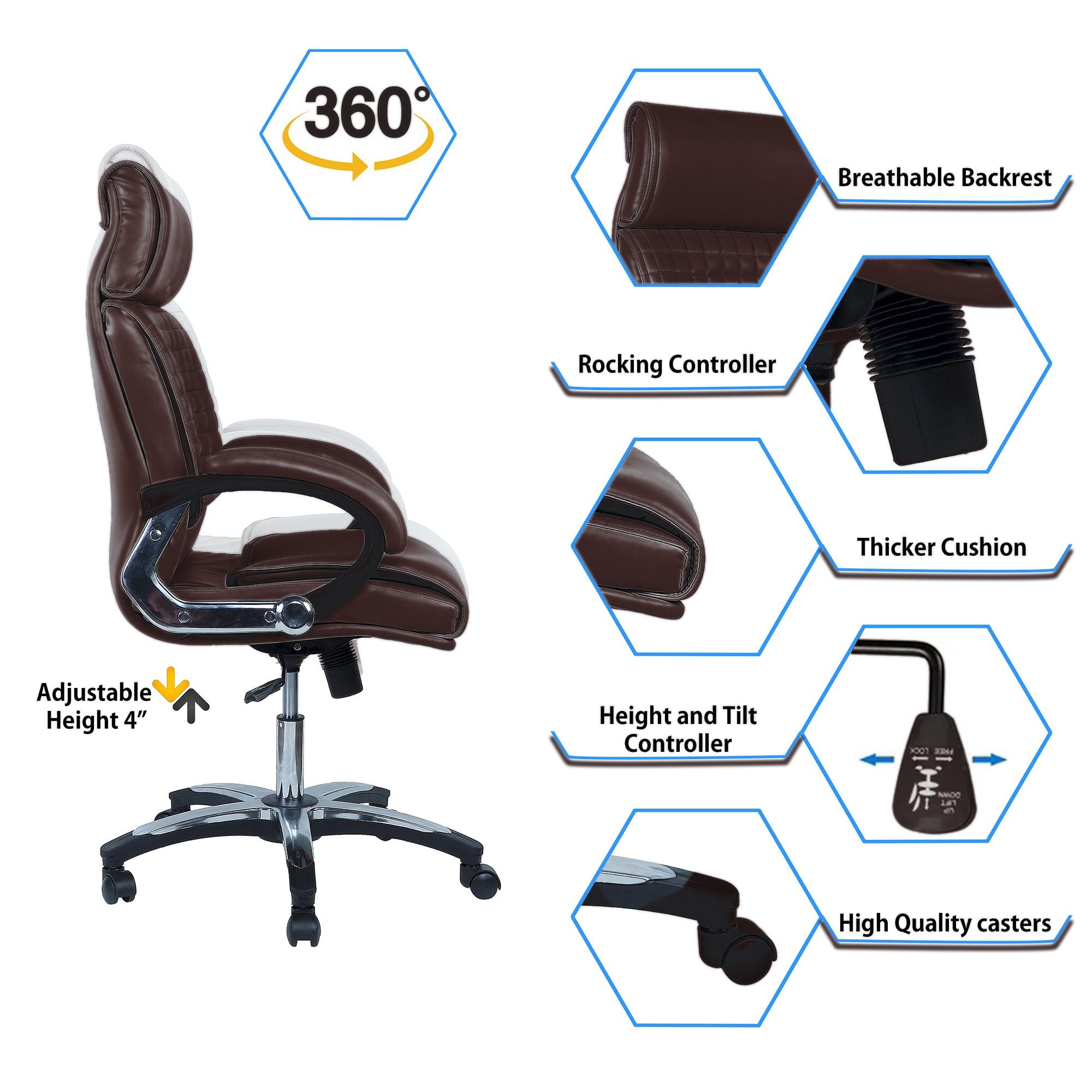 Mearisha High Back Executive Chair in Brown Colour