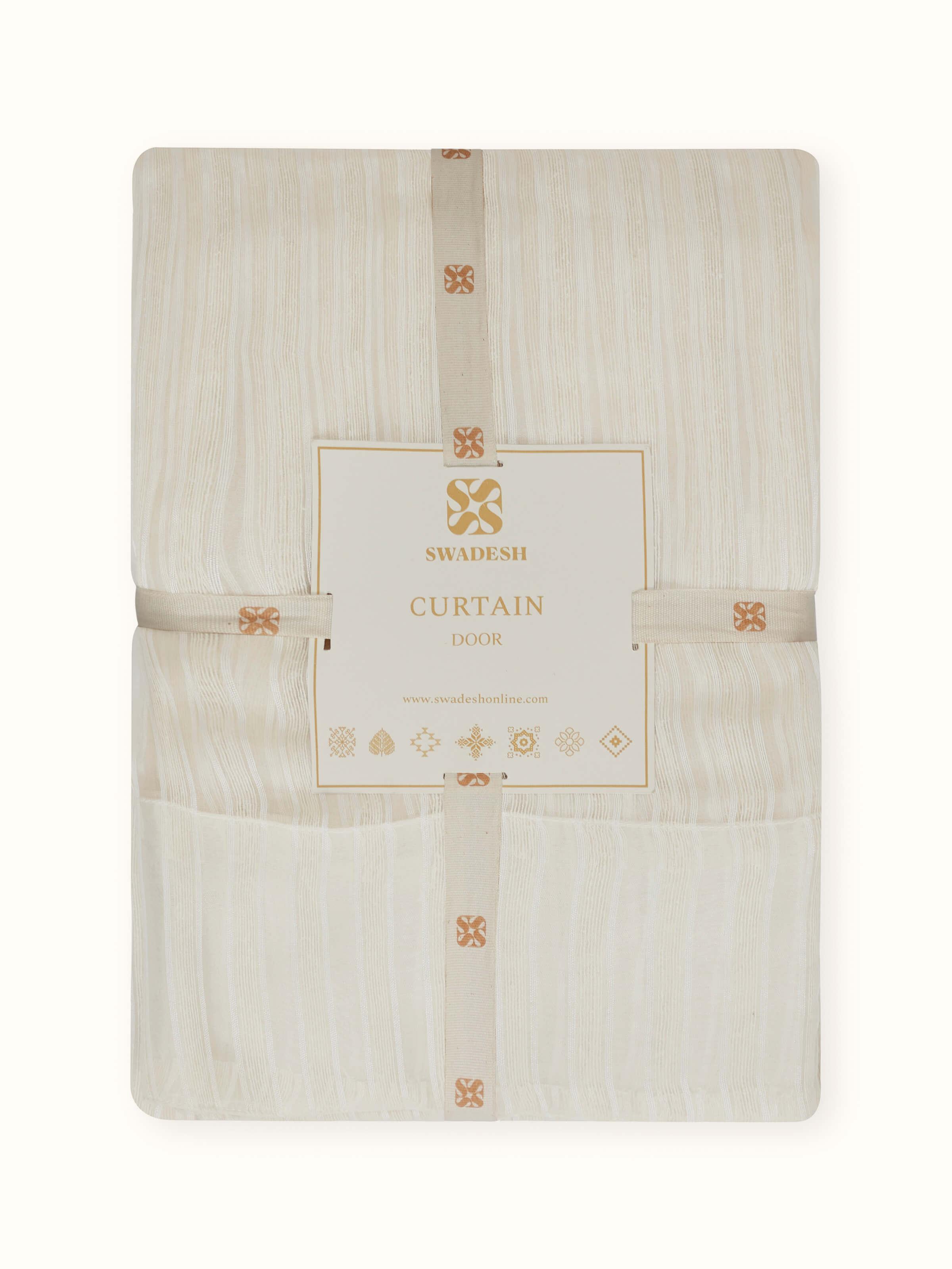 Another close-up showing the Bhagalpur silk curtain's texture and metallic finish.