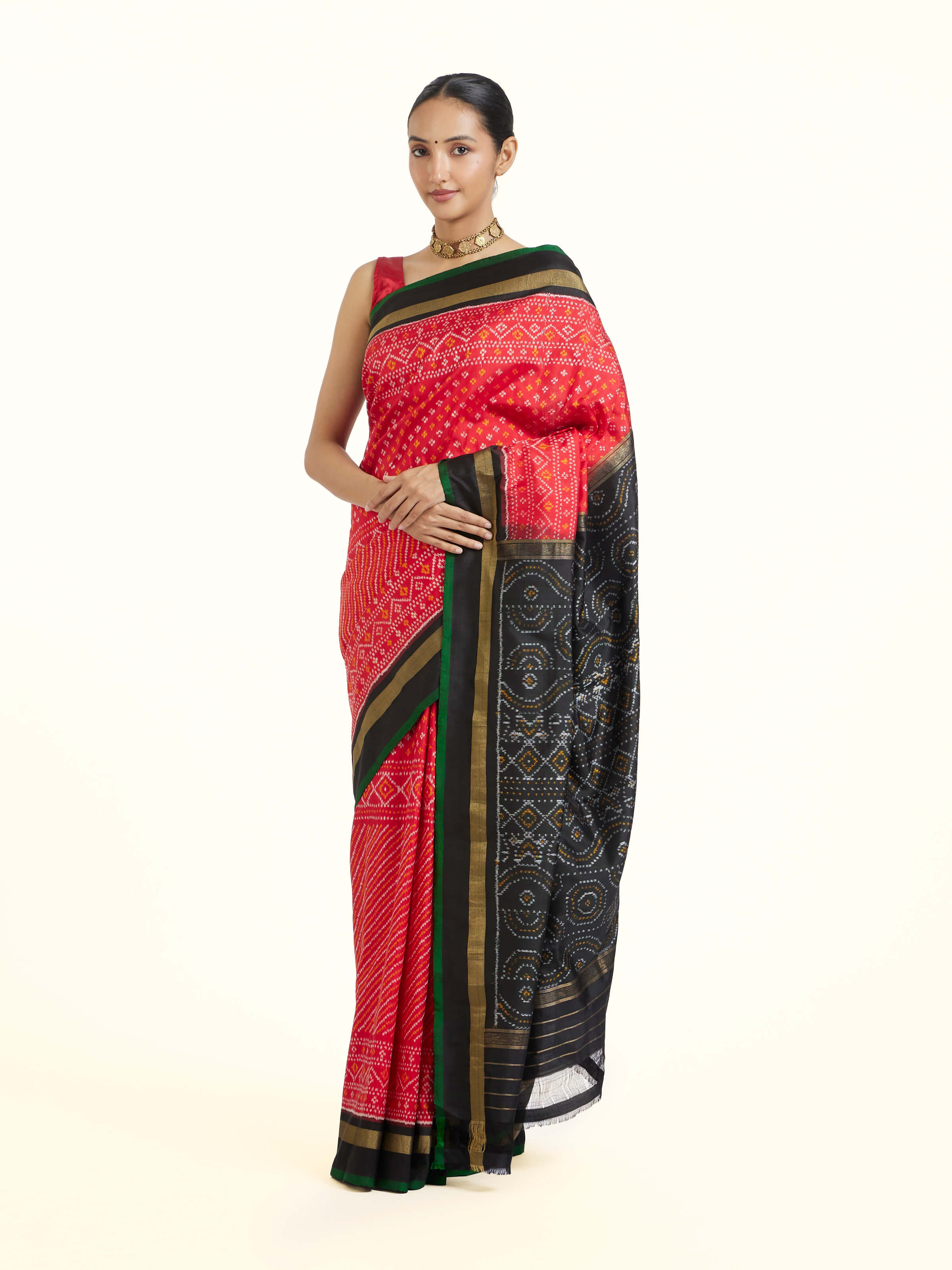 Red Pochampally Single Ikat Saree